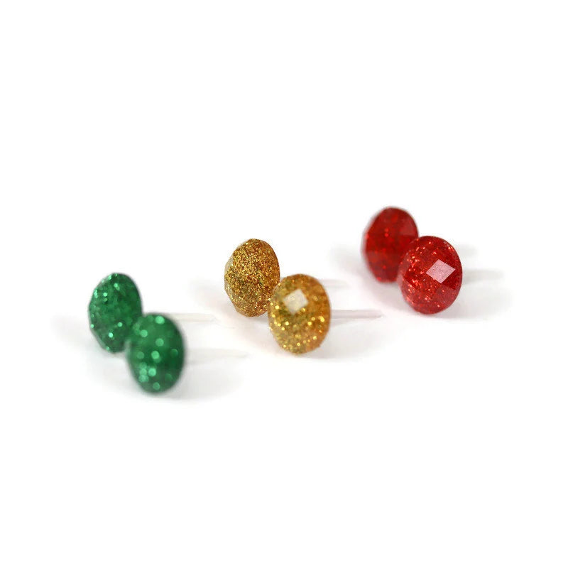Faceted Glitter Cabochon Stud Earrings