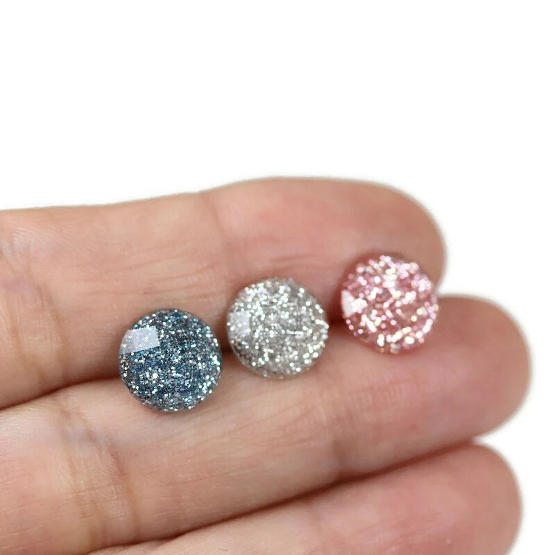 Faceted Glitter Cabochon Stud Earrings