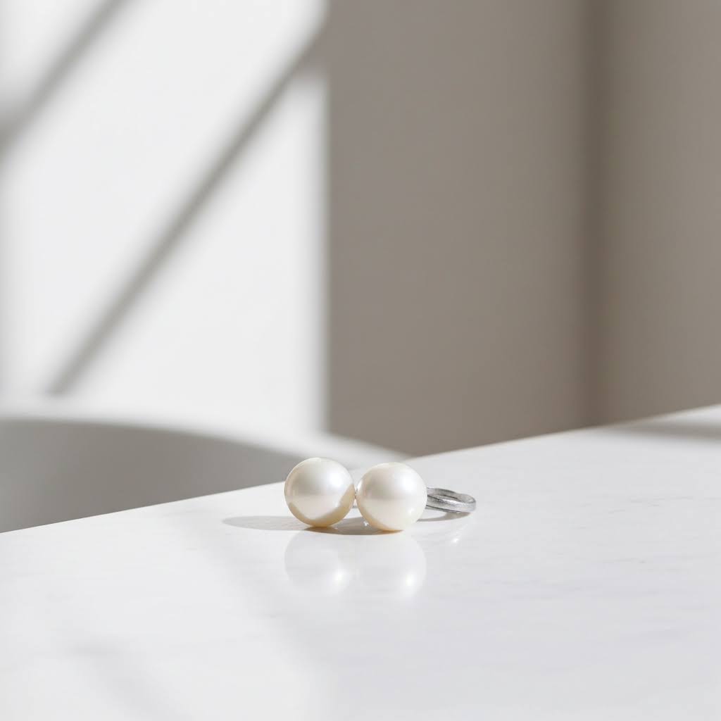 Shell Pearl Stud Earrings, 6mm