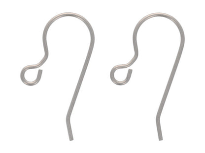 A pair of pure titanium earring hooks with a silver finish, displayed against a white background.