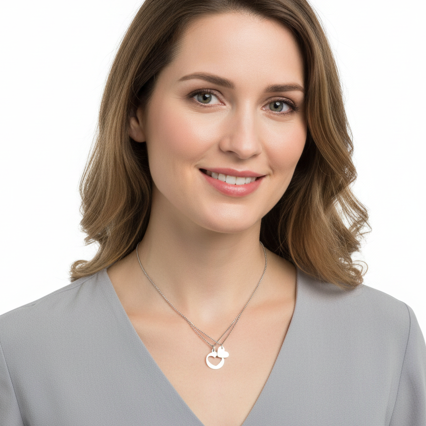 Set of Two Heart Necklaces 18K Gold PVD Plated Stainless Steel