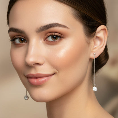 Pave Cubic Zirconia Drop Invisible Clip On Dangle Earrings