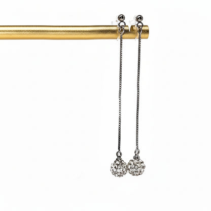 Pave Cubic Zirconia Drop Invisible Clip On Dangle Earrings