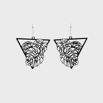 Fine Line Monstera Leaf Dangle Earrings