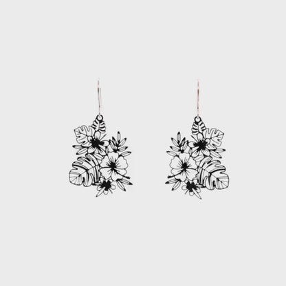 Fine Line Floral Design Dangle Earrings