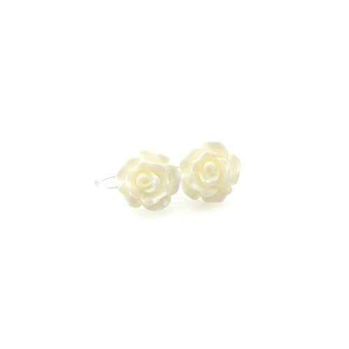 Flower Girl bridal party 10mm white rose stud earrings