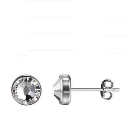 Titanium stud earrings, bezel set crystals, grade 23