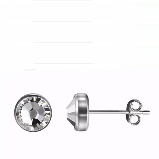 Titanium stud earrings, bezel set crystals, grade 23