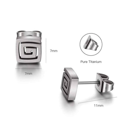 Titanium Square Spiral Stud Earrings