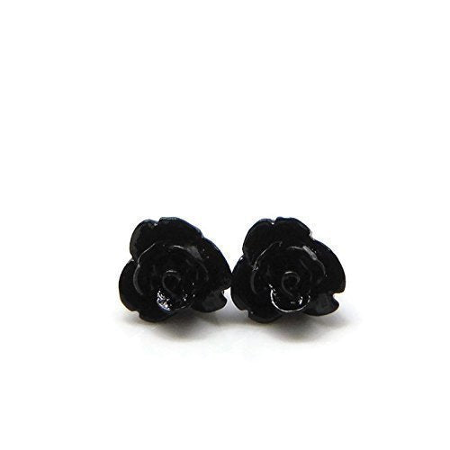 Pretty Smart earrings black 9mm rose on metal free plastic posts