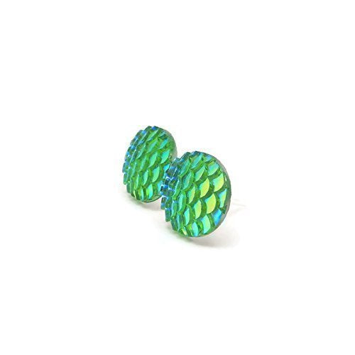 Boucles d'oreilles à tige rondes en écailles de sirène, 12 mm