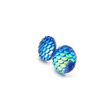 Plastic Posts or Invisible Clip On Round Mermaid Scale Earrings, 12mm