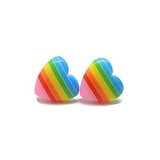 Plastic Posts or Invisible Clip On Earrings, Metal Free Rainbow Heart 10mm