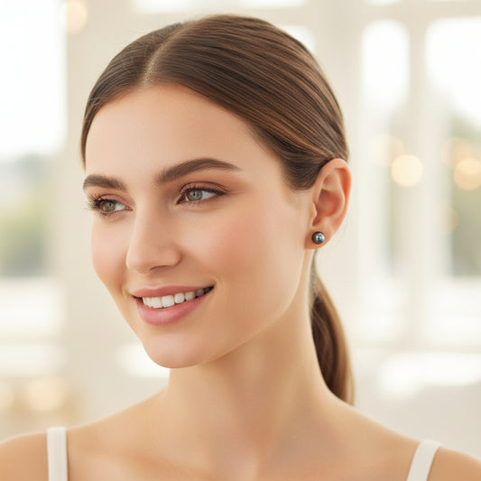 Shell Pearl Stud Earrings, 8mm