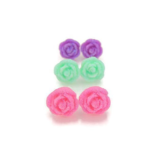 Plastic Posts or Invisible Clip On Metal Free Frosted Rose Earrings 10mm