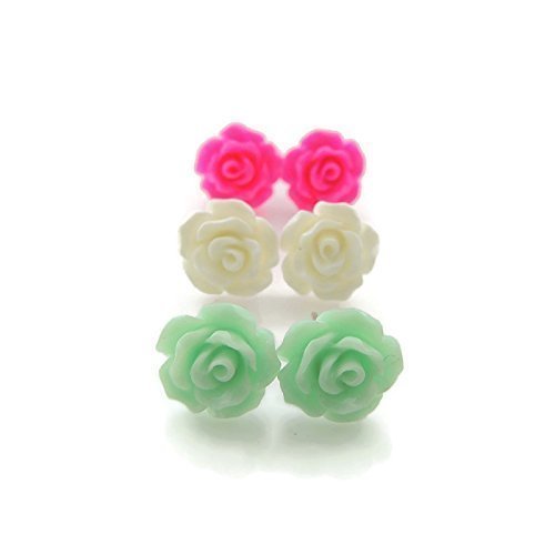 Metal Free Rose Earring Trio Gift Set Hypoallergenic for Metal Sensitive Ears