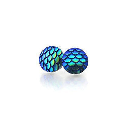 Boucles d'oreilles à tige rondes en écailles de sirène, 12 mm