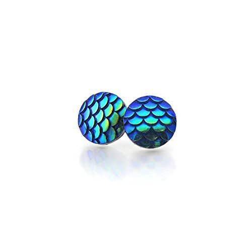 Round Mermaid Scale Stud Earrings