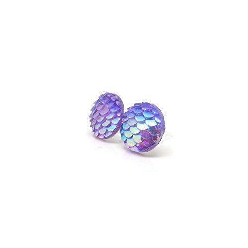 Boucles d'oreilles à tige rondes en écailles de sirène, 12 mm