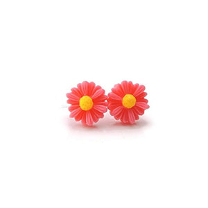 Plastic Post or Invisible Clip On Metal Free Daisy Floral Earrings 11mm