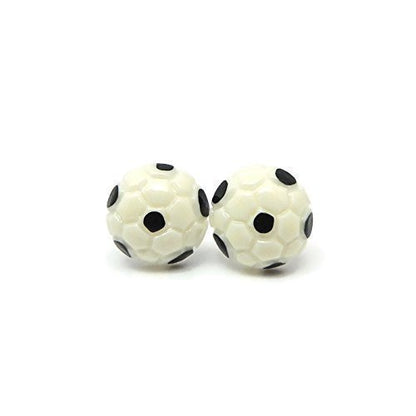 Metal Free Soccer Ball Earrings on platic posts hypoallergenic