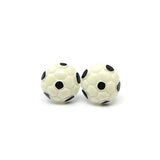 Metal Free Soccer Ball Earrings on platic posts hypoallergenic