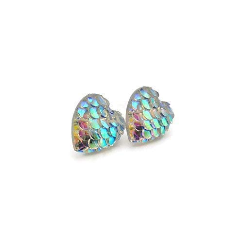 Boucles d'oreilles à tige en forme d'écailles de sirène en forme de cœur 12 mm