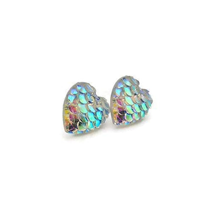 Boucles d'oreilles à tige en forme d'écailles de sirène en forme de cœur 12 mm