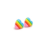 Plastic Posts or Invisible Clip On Earrings, Metal Free Rainbow Heart 10mm