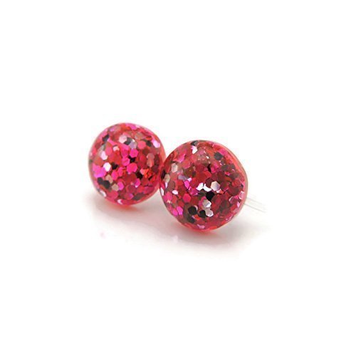 Boucles d'oreilles à tige en résine remplie de paillettes, 12 mm