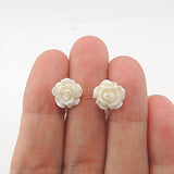 Flower Girl bridal party 10mm white rose stud earrings for non-pierced ears