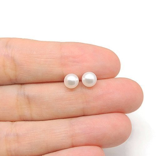 Shell Pearl Stud Earrings, 6mm