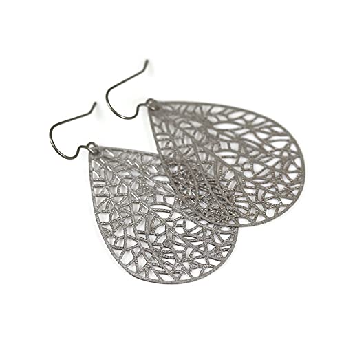 Filigree Leaf Teardrop Dangle Earrings, 16 Colors