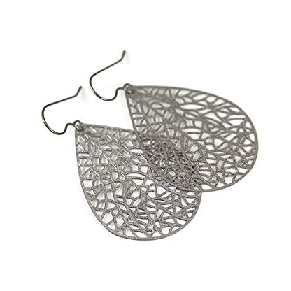 Filigree Leaf Teardrop Dangle Earrings, 16 Colors
