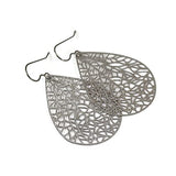 Invisible Clip On or Titanium or Plastic Hook Dangle Earrings, Filigree Teardrop, 56mm