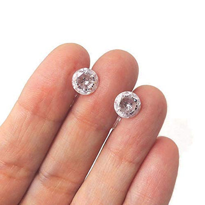 Boucles d'oreilles à tiges en plastique ou à clips invisibles en zircone cubique transparent, 6 mm ou 8 mm
