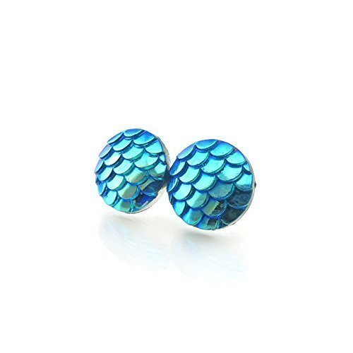 Boucles d'oreilles à tige rondes en écailles de sirène, 12 mm