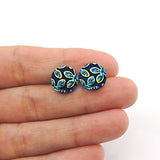 blue floral design, plastic post earrings