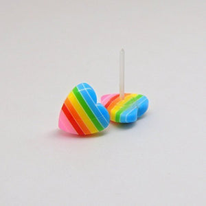 Rainbow Heart Stud Earrings, 10mm