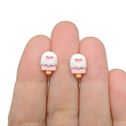 Pink Heart Popsicle Stud Earrings