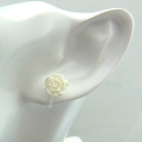 Flower Girl bridal party 10mm white rose stud earrings clip on gentle