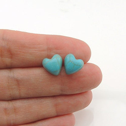 Boucles d'oreilles à tige en pierre turquoise artificielle en forme de cœur, 10 mm