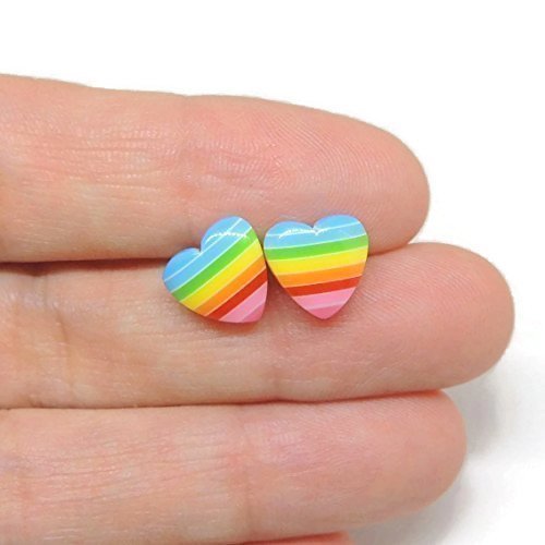 Rainbow Stripe Heart Stud Earrings