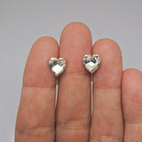 Invisible Clip On or Plastic Post Heart Shaped Clear Glass Rhinestone Earrings 8mm