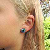 blue floral design, plastic post earrings