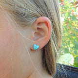 Plastic Post or Invisible Clip On Metal Free Heart Shaped Simulated Turquoise Stone Earrings