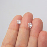 Double Sided Invisible Clip On Shell Pearl and CZ Earrings, 6mm