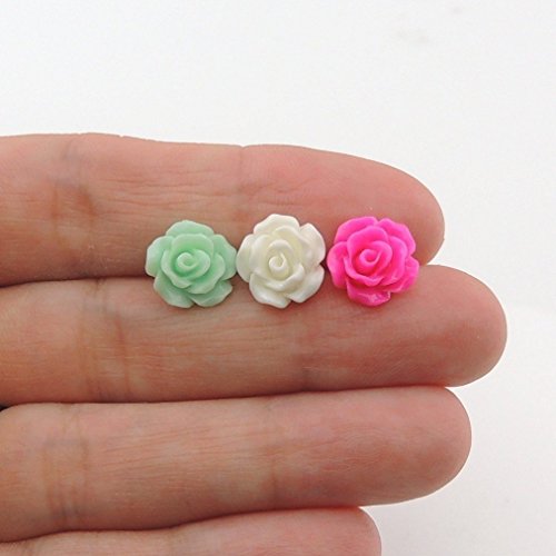 Earring rose trio gift set aqua, white bright pink