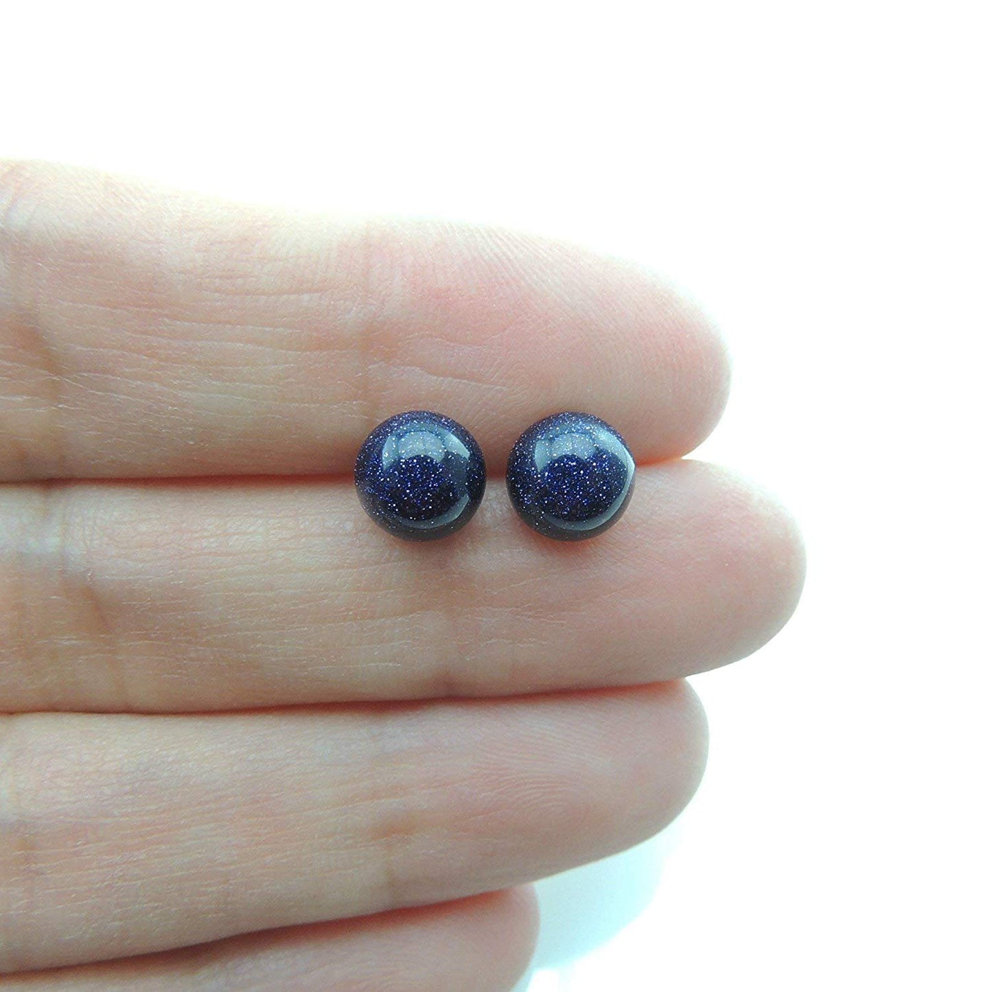 Boucles d'oreilles à tige en pierre dorée bleue, 8 mm