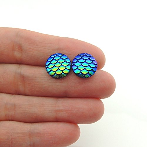 Boucles d'oreilles à tige rondes en écailles de sirène, 12 mm
